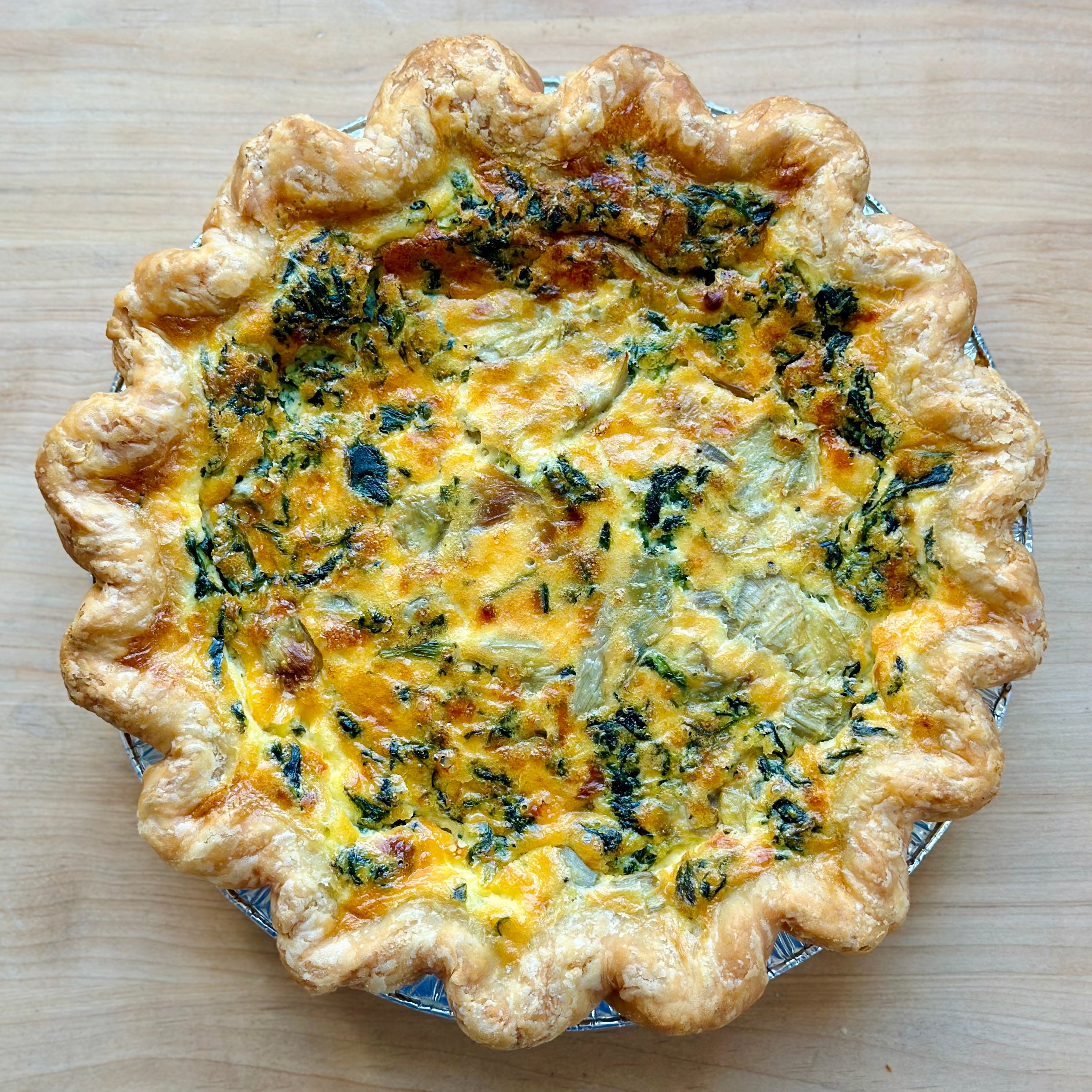 Quiche Artichoke Hearts, Spinach, Parmesan and Mozzarella (veg