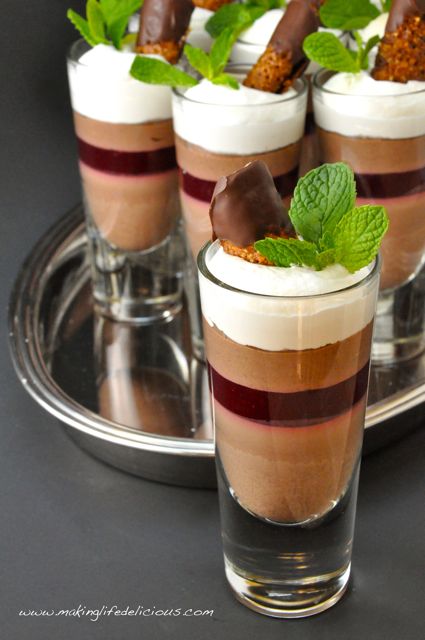 Chocolate Panna Cotta with Raspberry Gelee & Orange Florentines