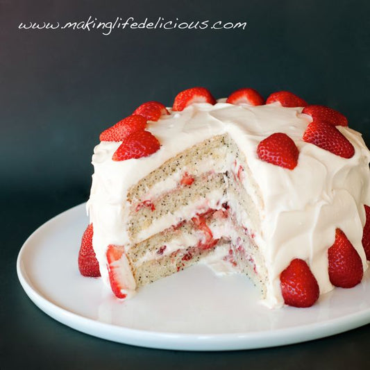 Billowing Strawberry Poppy Seed Layer Cake