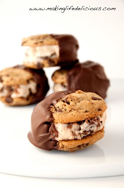 Chocolate Dipped Cookie Dough Gelato Sandwiches