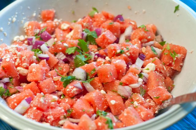 Watermelon, Feta, Red Onion & Cilantro Salad