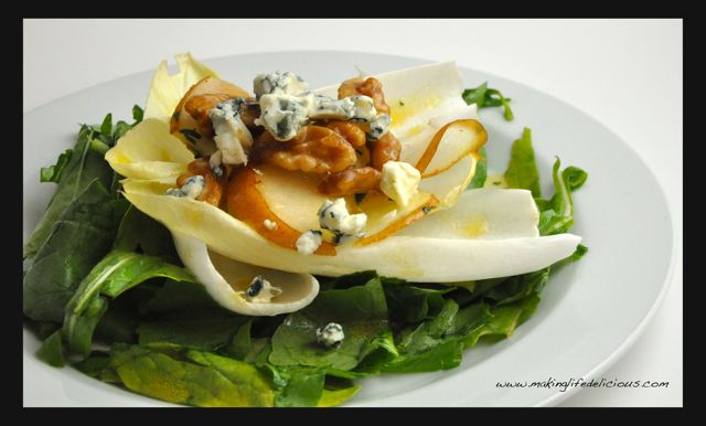 Fancy Schmancy Pear, Arugula & Endive Salad with Candied Walnuts & Blue Cheese