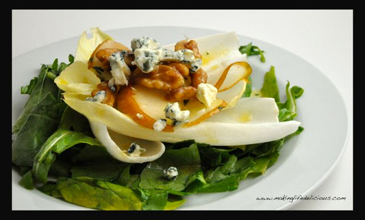 Fancy Schmancy Pear, Arugula & Endive Salad with Candied Walnuts & Blue Cheese